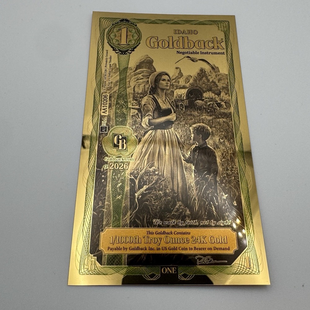 2026 Idaho Goldback 1 Gold Note 1/1000 Troy Oz 24K Gold Aurum Currency UNC